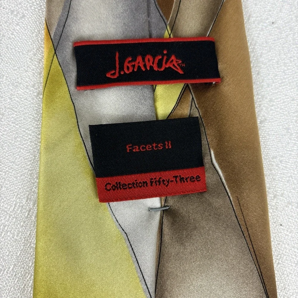 J. Garcia Silk Tie, Facets ll Collection 53,‎ Abstract Yellow, Gold, Tan, Grey